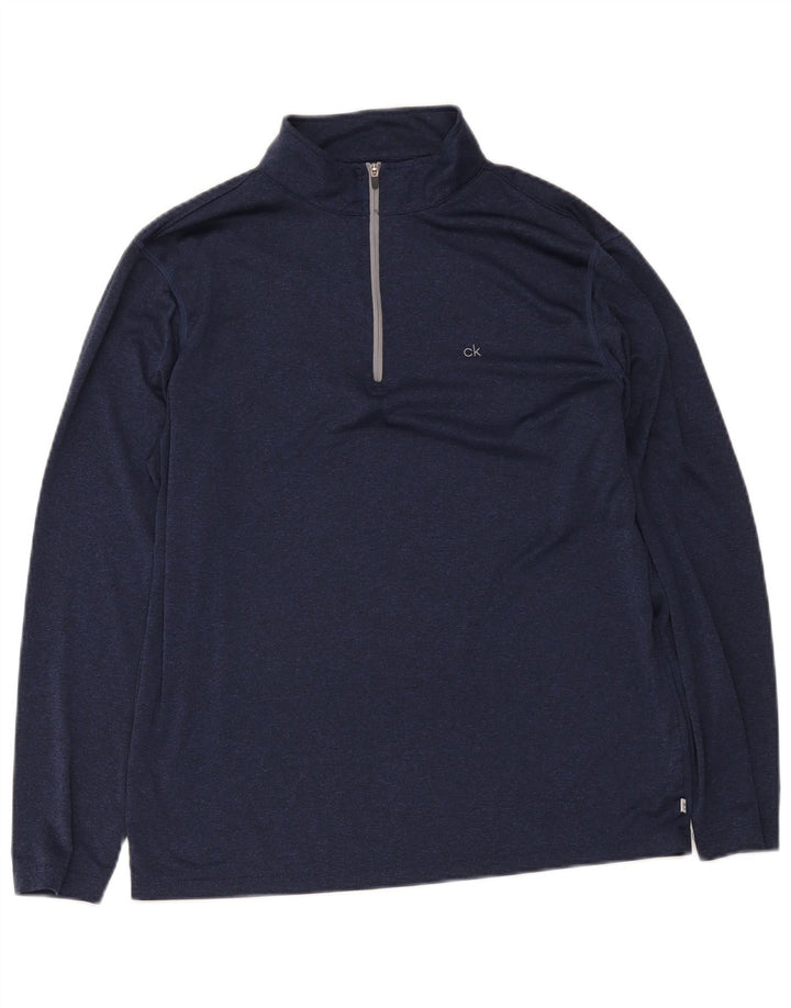 Calvin Klein Pull de golf à col zippé pour homme Bleu marine Taille L