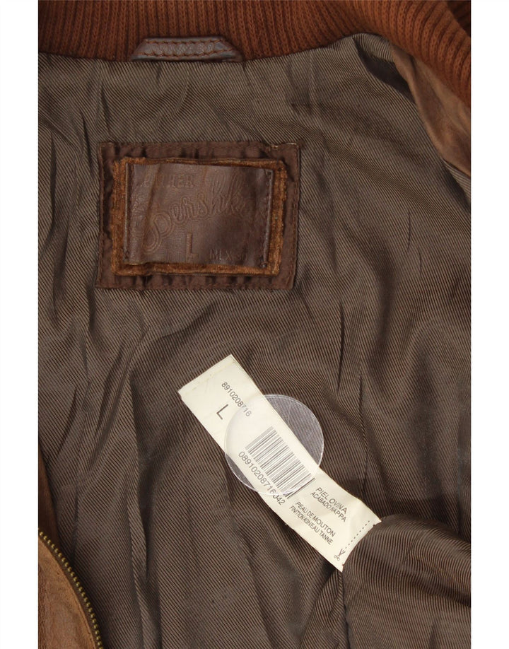 Bershka Veste bomber en cuir pour femme UK 14 Grand cuir marron