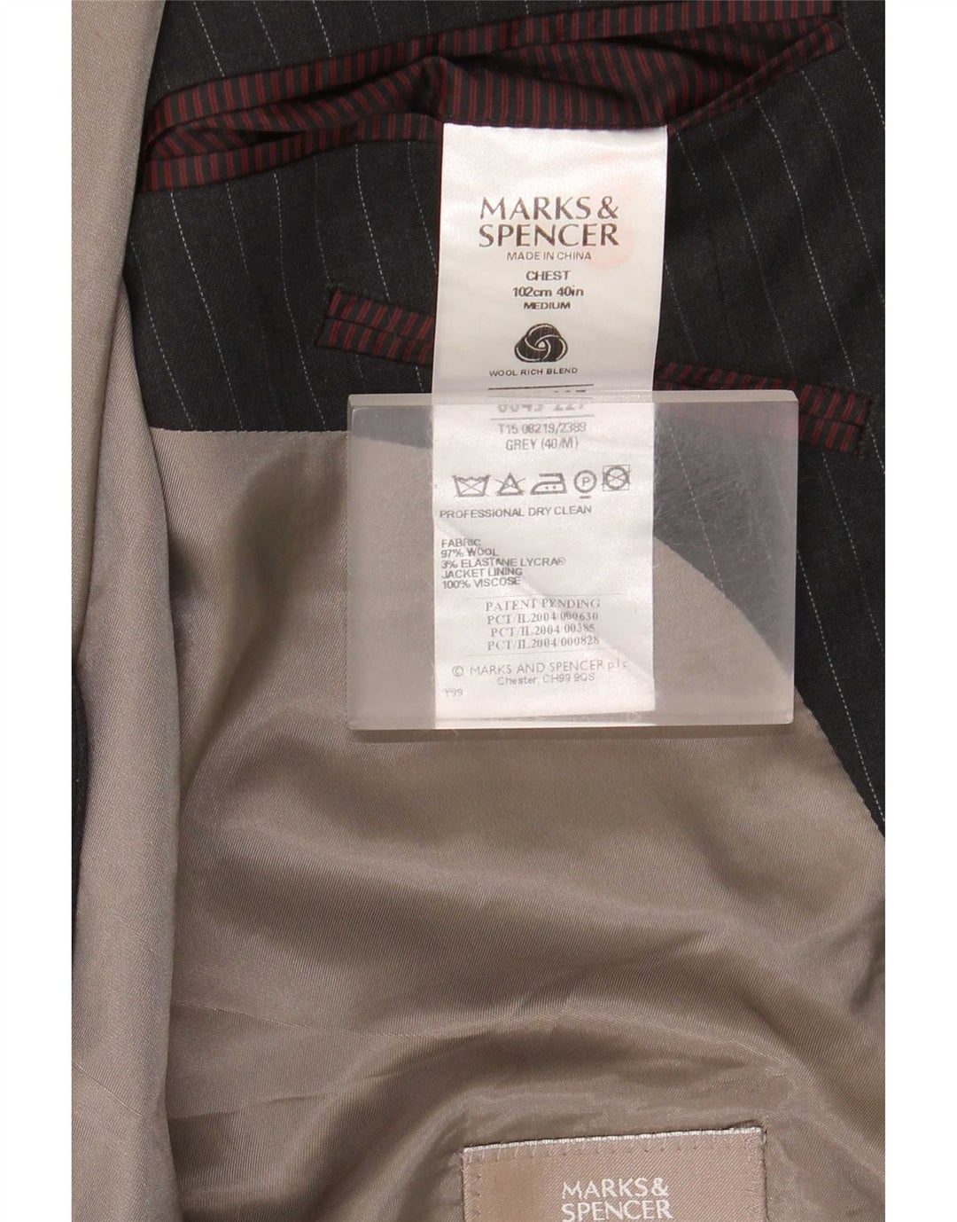 Marks & Spencer Veste blazer à 2 boutons pour homme UK 40 Gris moyen à fines rayures