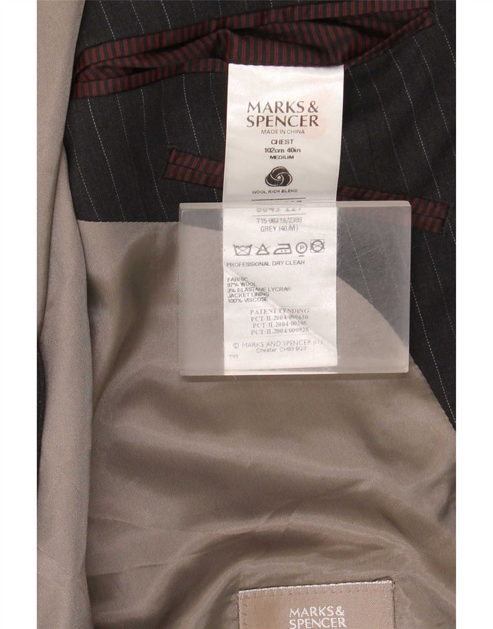 Marks & Spencer Veste blazer à 2 boutons pour homme UK 40 Gris moyen à fines rayures