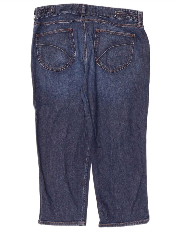 EDDIE BAUER Jean Capri haut pour femme US 12 Large W34 L23 Bleu marine en coton