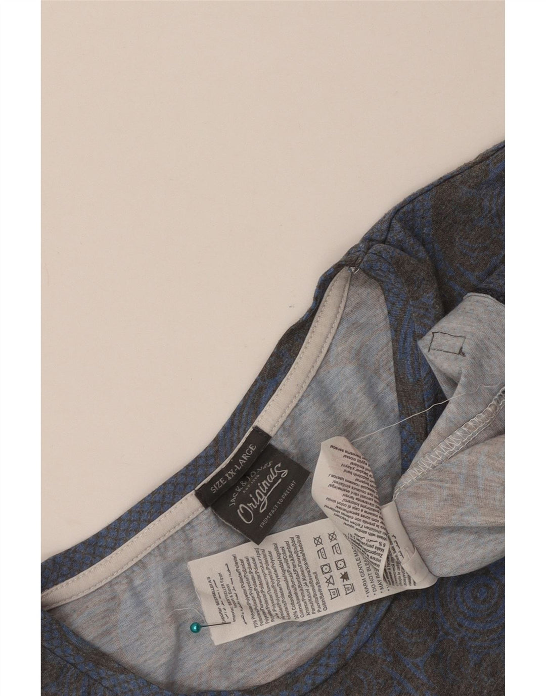 Jack & Jones T-Shirt Graphique Homme Top 2XL Bleu Géométrique Polyester