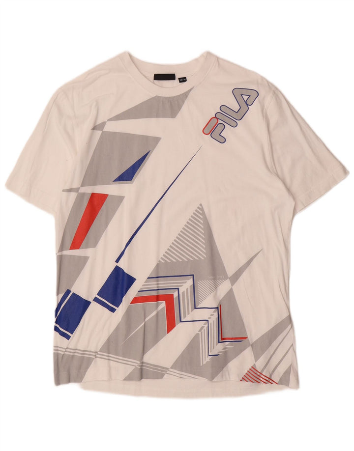 Fila T-Shirt Graphique Homme Blanc Moyen Coton Géométrique