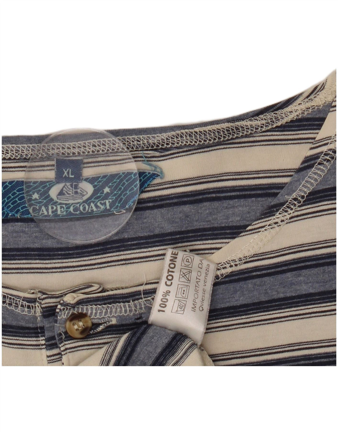 VINTAGE T-Shirt Homme Top XL Bleu Marine Rayé Coton