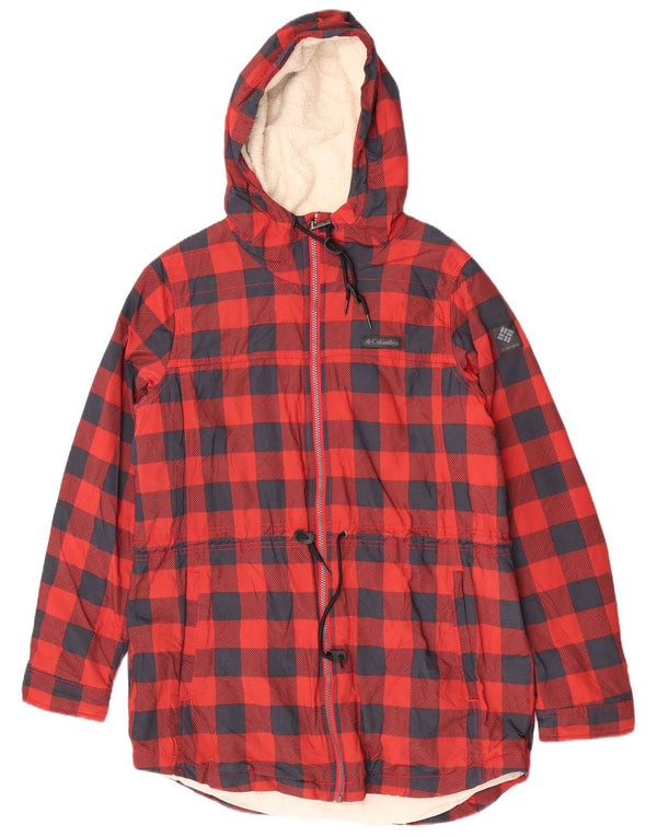 Columbia Manteau coupe-vent à capuche coupe régulière pour femme UK 16 Grand carreaux rouges