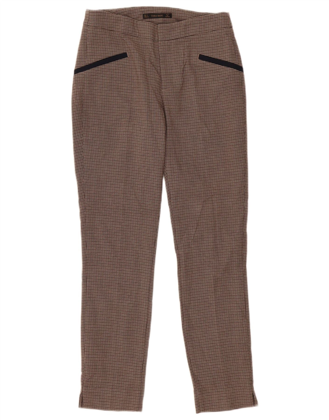 Zara Pantalon décontracté slim pour femme Petit W26 L28 Marron à carreaux