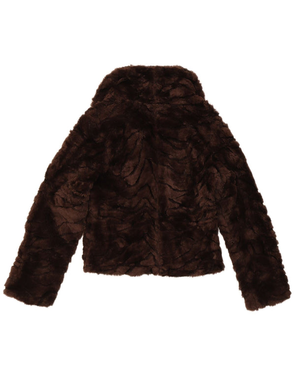 vintage Femme Fausse Fourrure Bomber Veste UK 10 Petit Marron Polyester