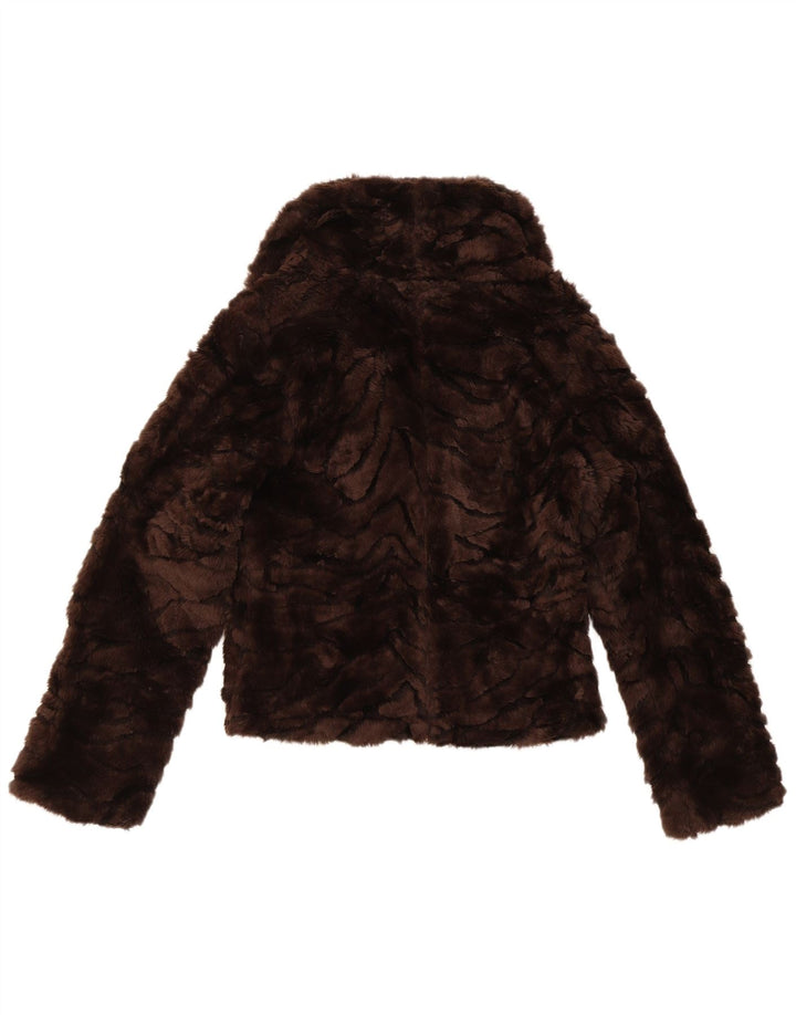 vintage Femme Fausse Fourrure Bomber Veste UK 10 Petit Marron Polyester