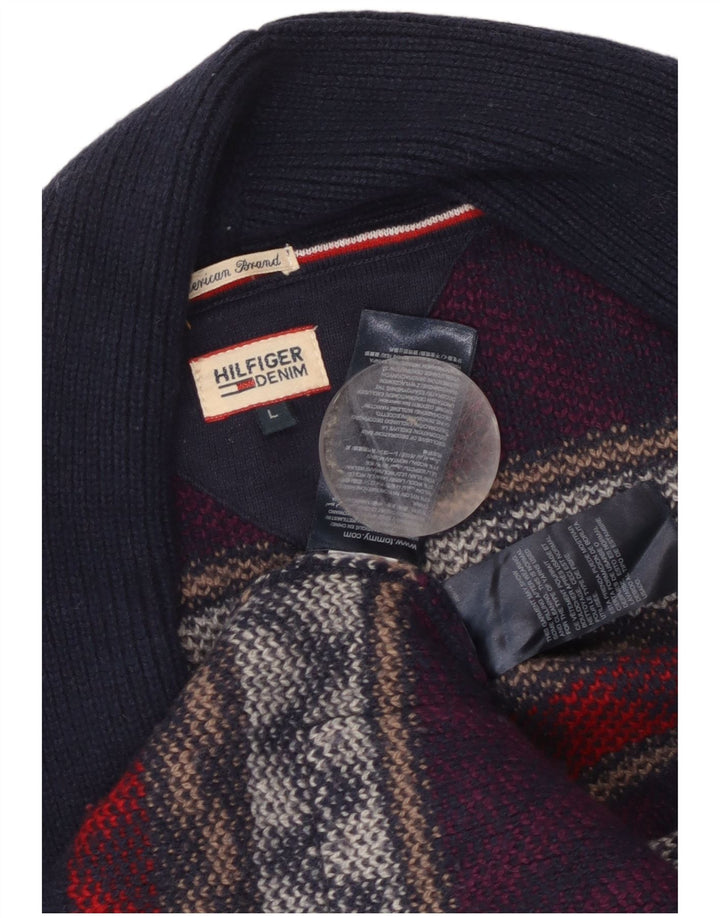 Tommy Hilfiger Pull Cardigan Ouvert pour Femme UK 16 Grand Bleu Marine Géométrique