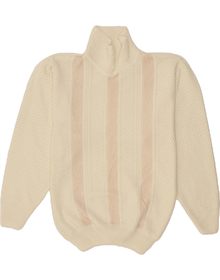 VINTAGE Womens Turtle Neck Jumper Sweater UK 14 Large Beige Vintage Vintage and Second-Hand Vintage from Messina Hembry 