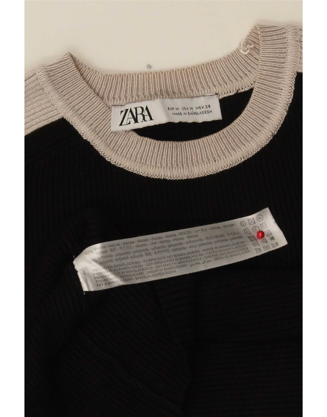 Zara Chemisier court à manches longues pour femme UK 12 Noir moyen Colourblock