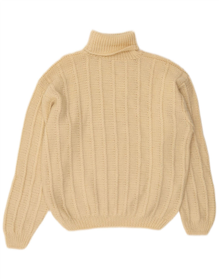 vintage Femmes Roll Neck Jumper Pull UK 14 Grand Blanc Cassé