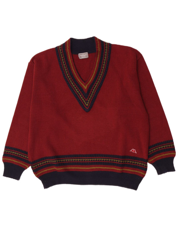 Kappa Pull col V pour homme XL en laine color block bordeaux
