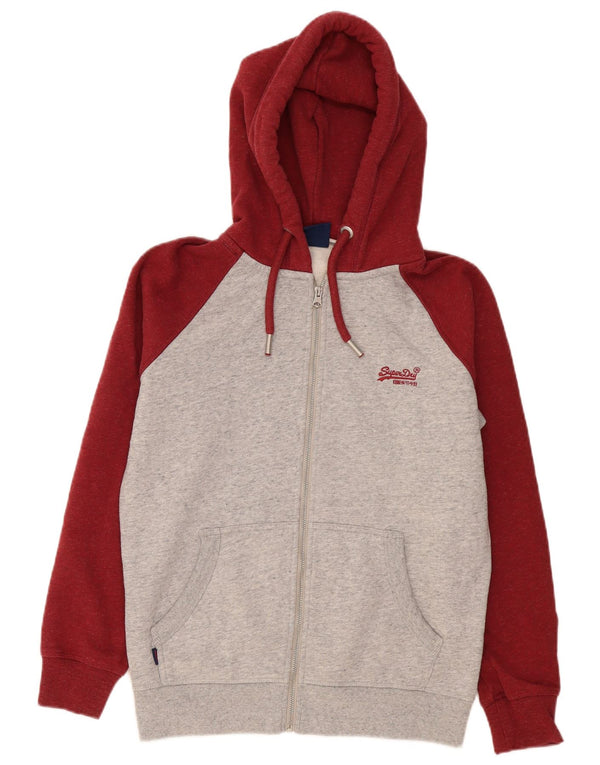 Superdry Pull à capuche zippé en coton color block gris moyen