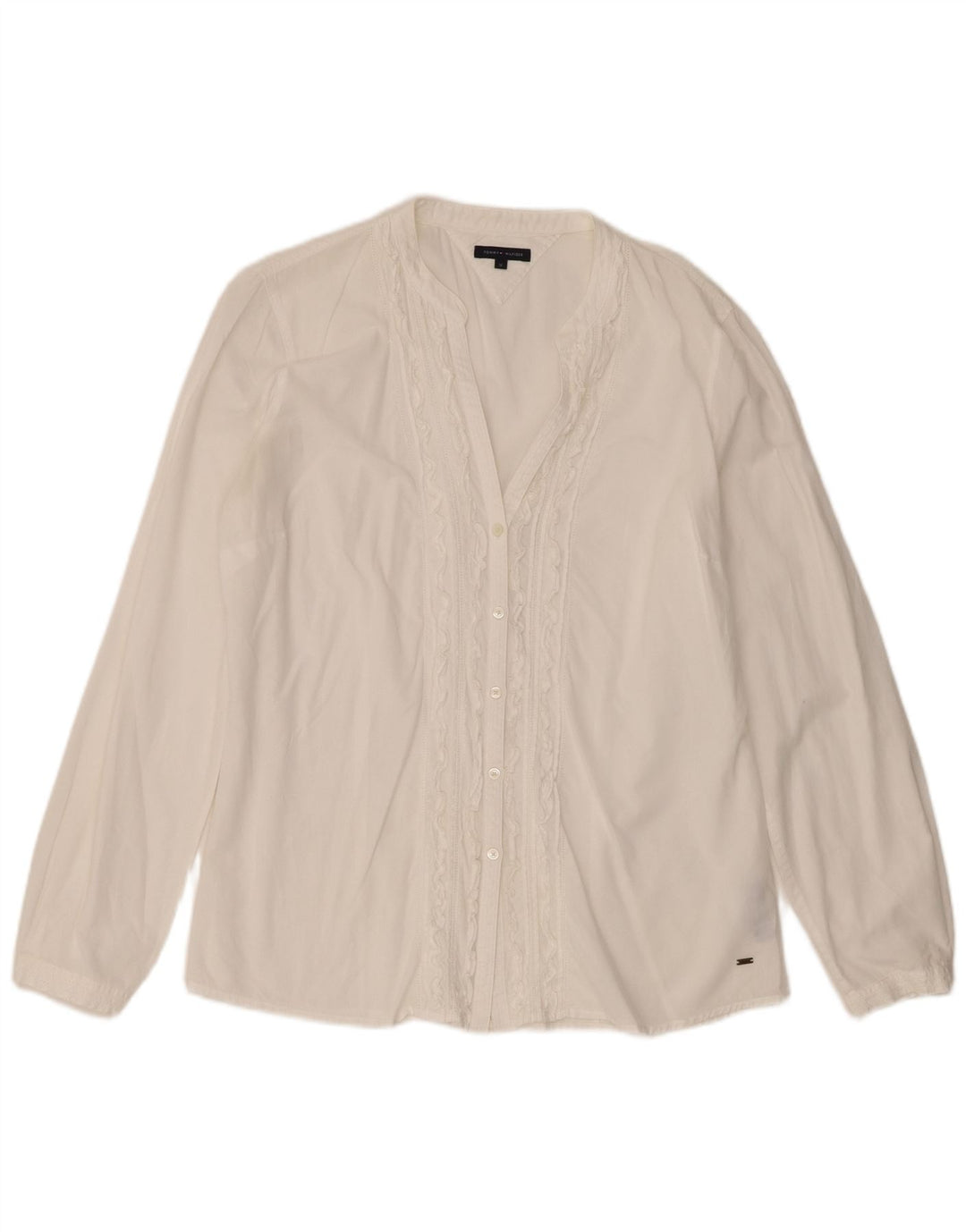 Tommy Hilfiger Chemise à volants sur le devant pour femme US 12 Grand coton blanc