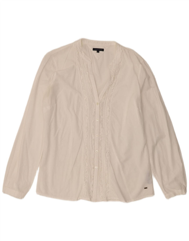 Tommy Hilfiger Chemise à volants sur le devant pour femme US 12 Grand coton blanc