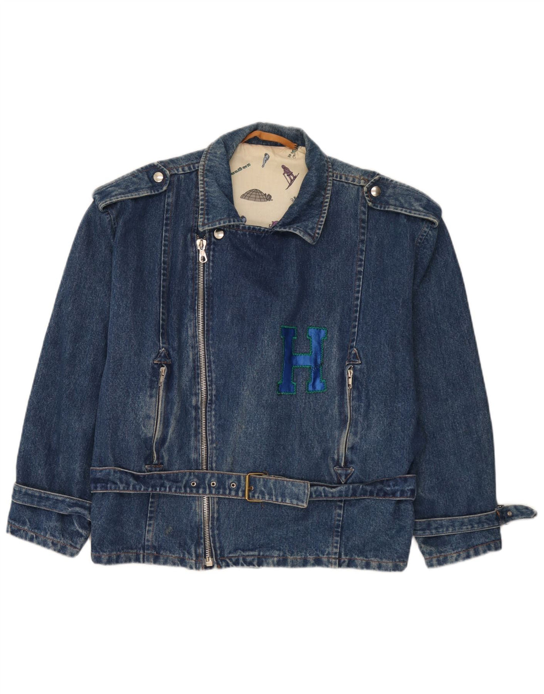 vintage Mens Denim Biker Jacket UK 40 Grand Bleu