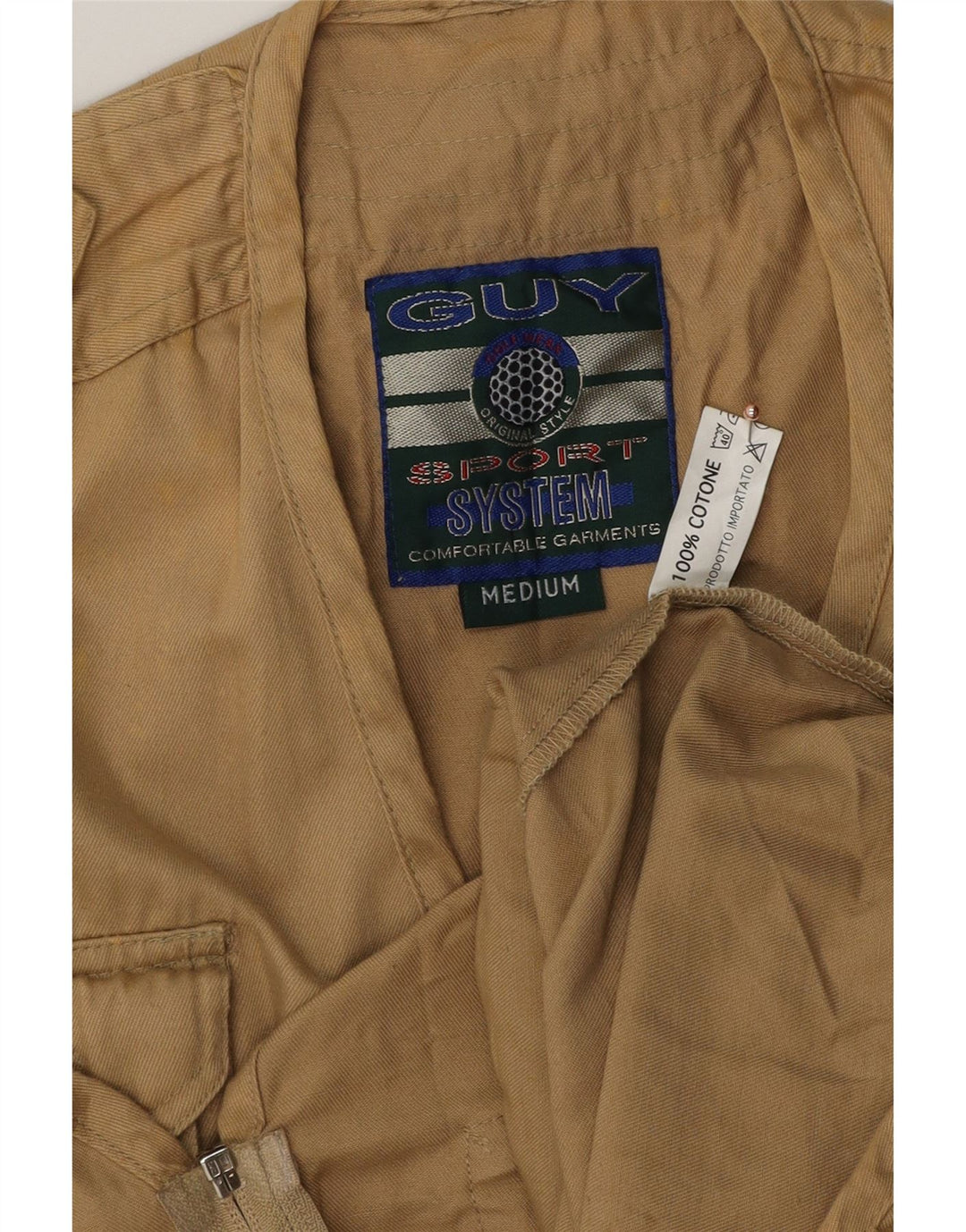 vintage Mens Utility Gilet UK 38 Coton Beige Moyen