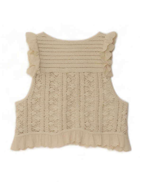 Zara Womens Crop Crochet Vest Top UK 10 Petit Beige