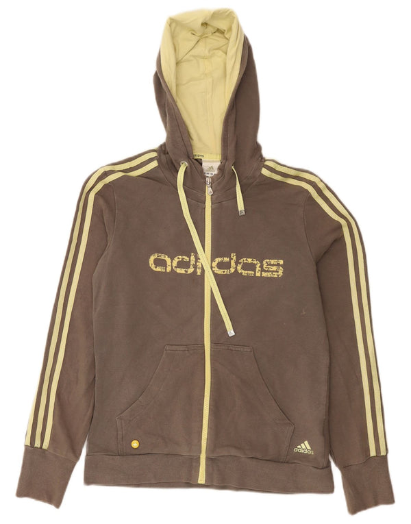 Adidas Pull à capuche zippé graphique pour femme UK 12 Coton gris moyen