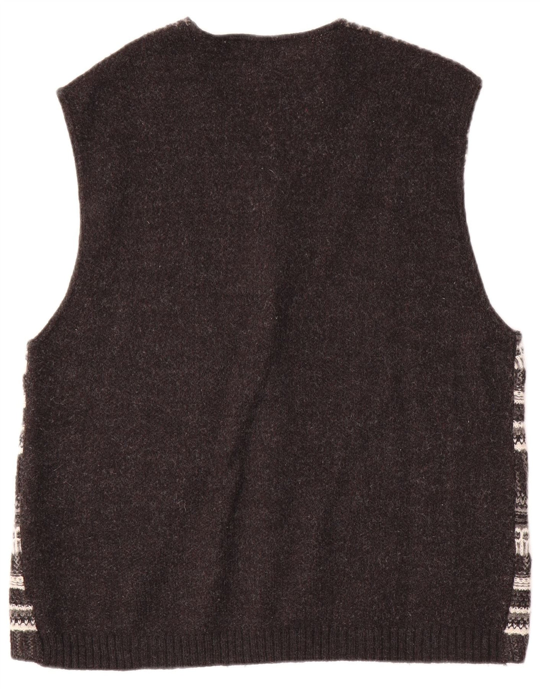 vintage Mens Cardigan sans manches Pull Grande laine rayée grise