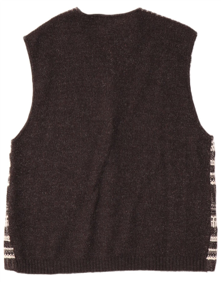 vintage Mens Cardigan sans manches Pull Grande laine rayée grise