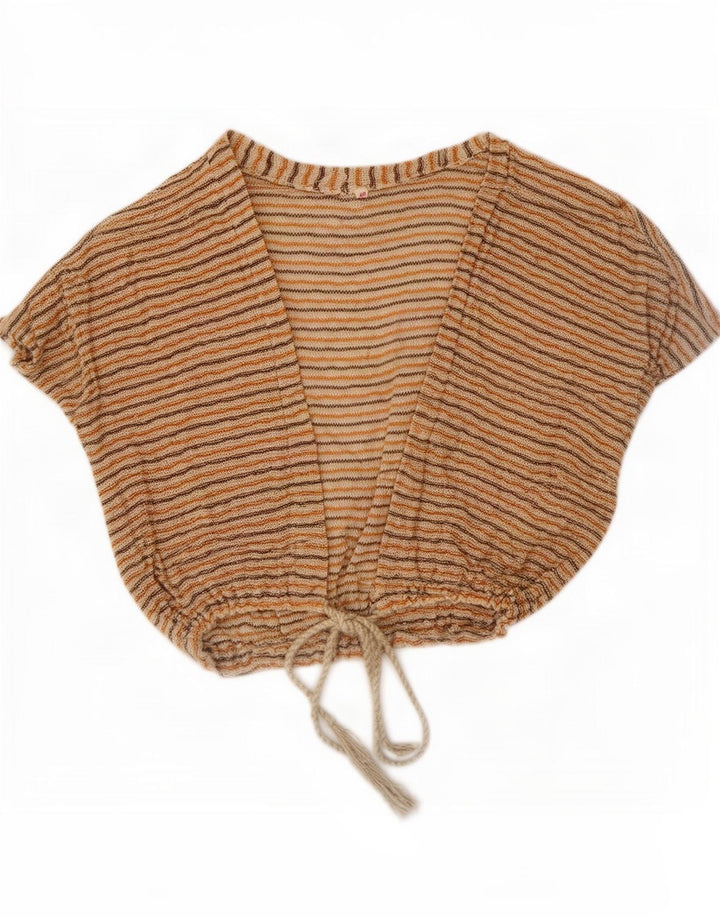 vintage Femmes Crop Cardigan Top EU 40 Moyen Beige Rayé