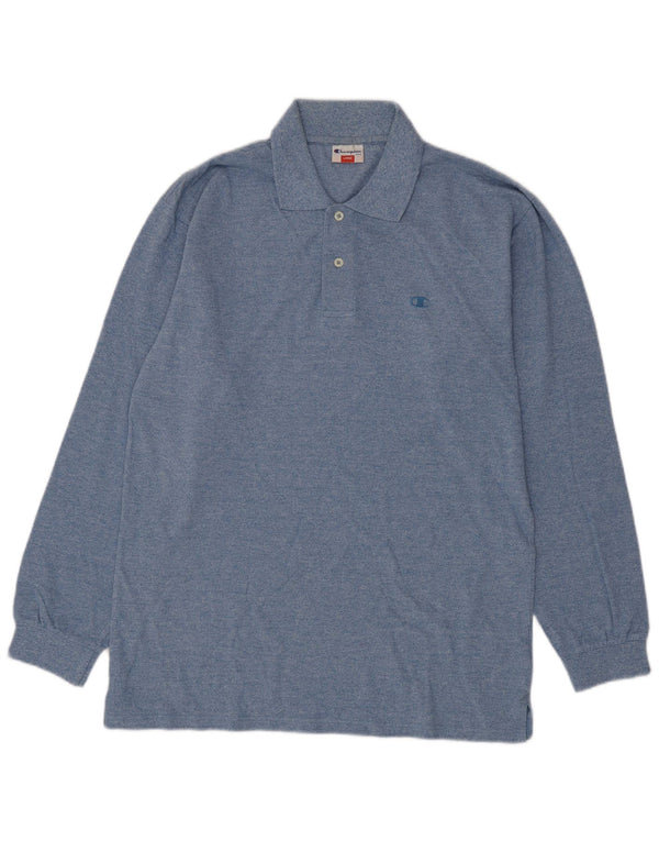 Champion Polo à manches longues pour homme en coton moucheté bleu grand
