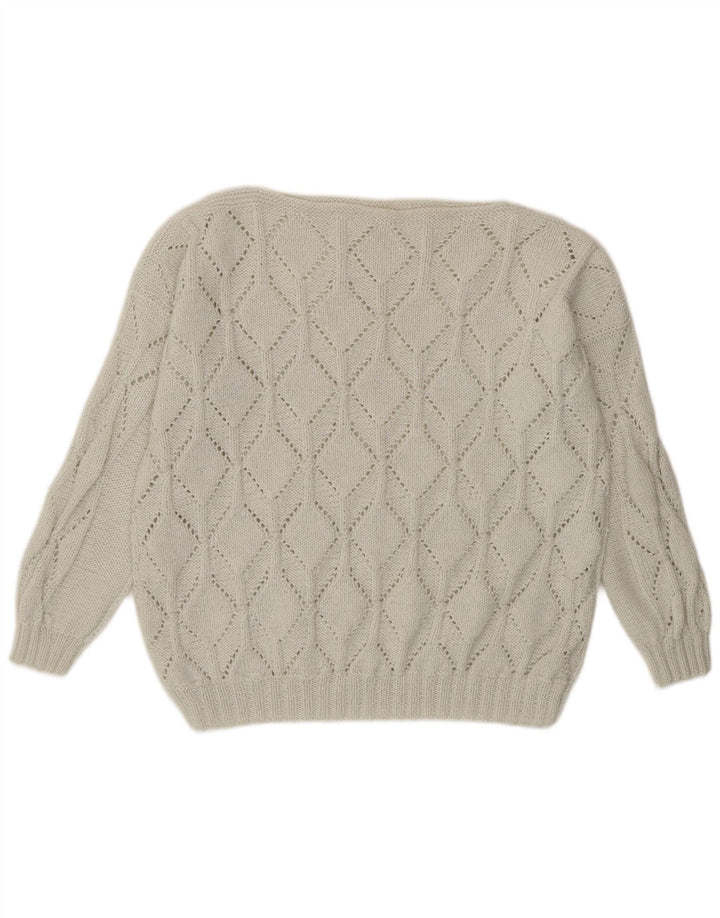 VINTAGE Pull col bateau femme UK 18 XL Blanc cassé