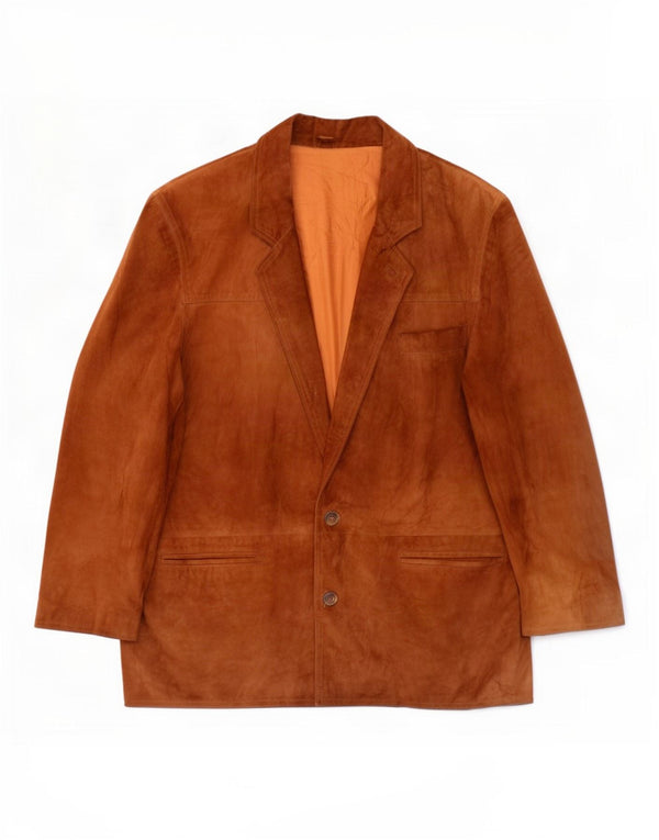 vintage Homme 2 Boutons Veste Blazer En Cuir IT 52 XL Marron