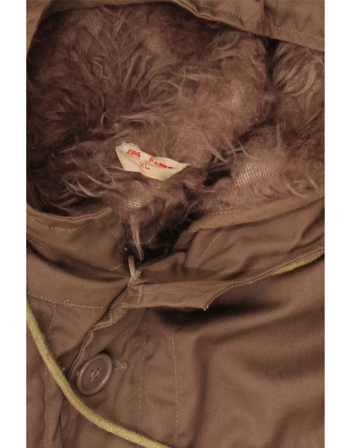 VINTAGE Veste Parka à capuche pour homme UK 42 XL Marron Polyester