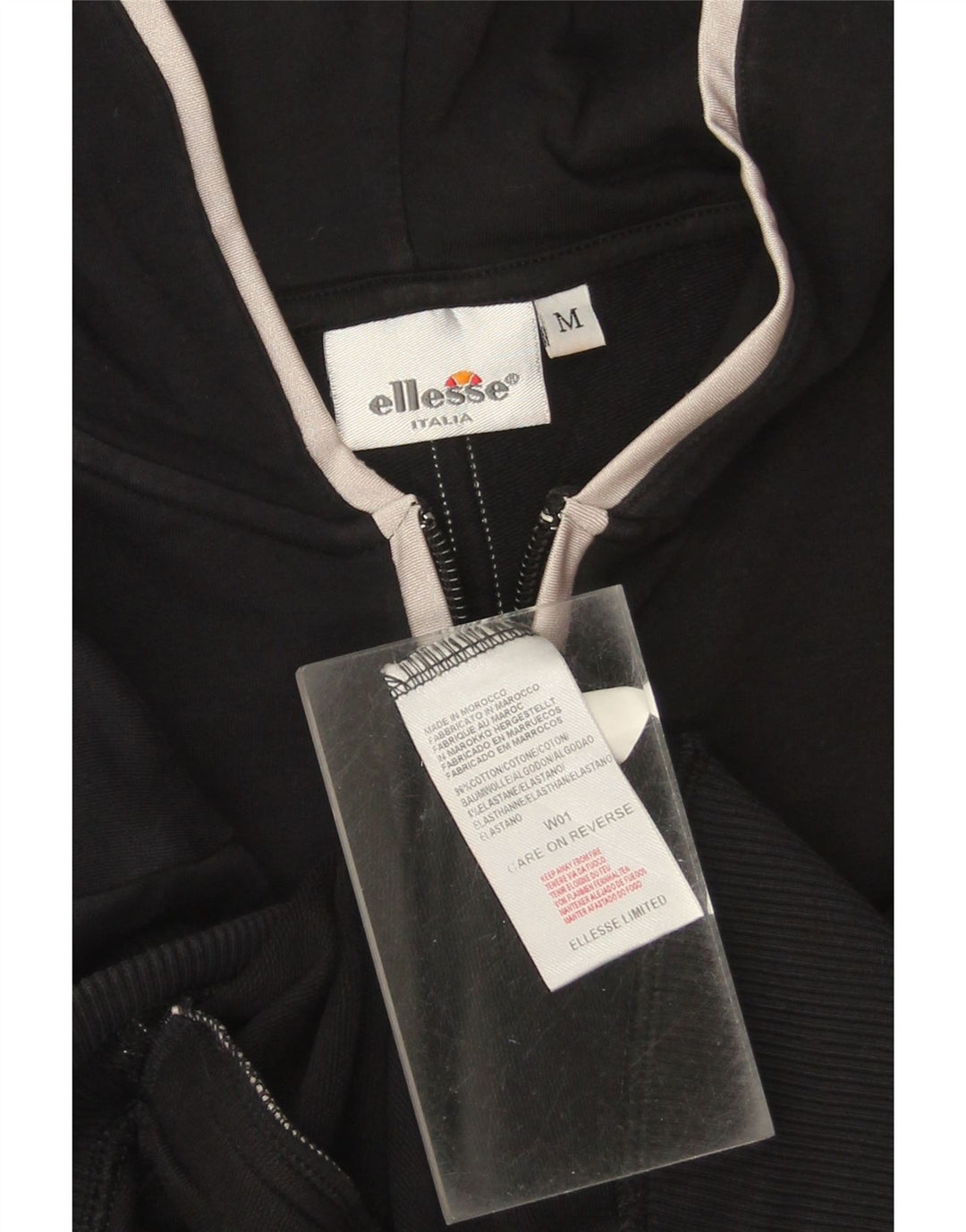 ELLESSE Womens Zip Hoodie Sweater UK 14 Medium Black Cotton