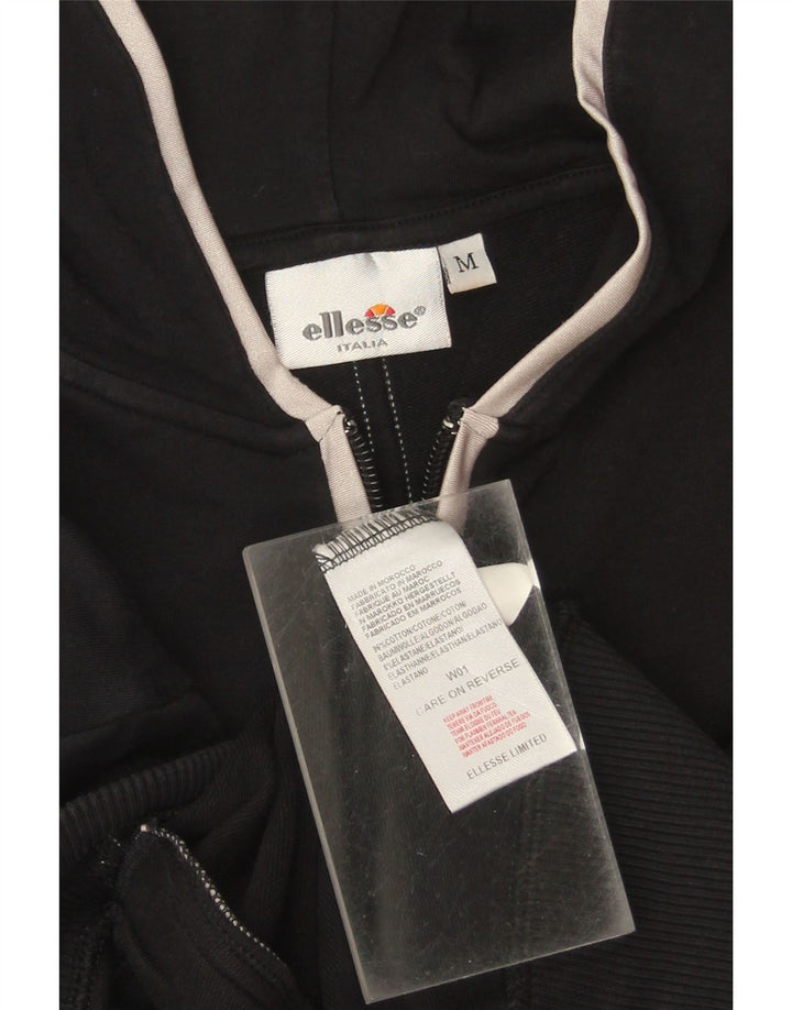 ELLESSE Womens Zip Hoodie Sweater UK 14 Medium Black Cotton