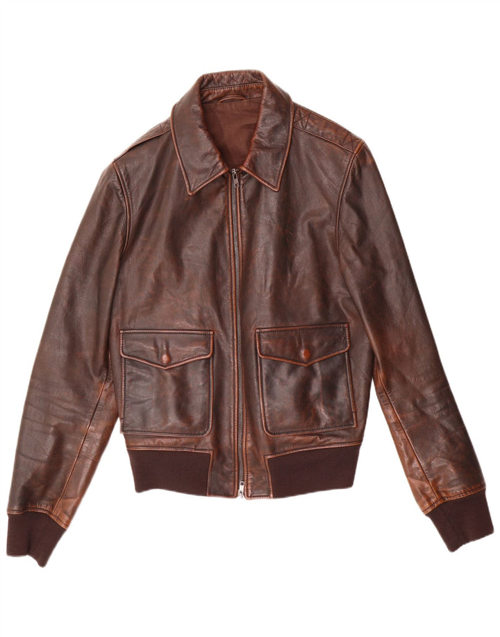 veste en cuir bomber homme vintage IT 52 Grand Marron