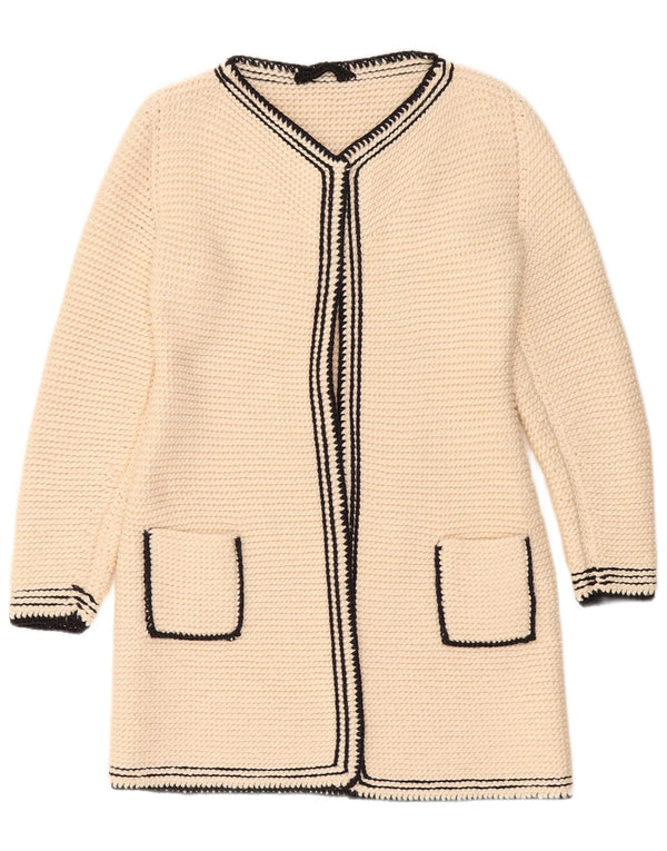 vintage Femmes Longline Cardigan Pull UK 10 Petit Blanc Cassé