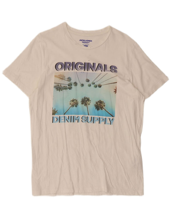 Jack & Jones T-shirt graphique coupe classique pour hommes, grand, blanc, coton
