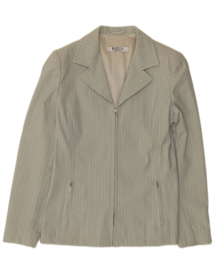 Marella Veste Blazer Femme UK 12 Polyamide Rayé Vert Moyen