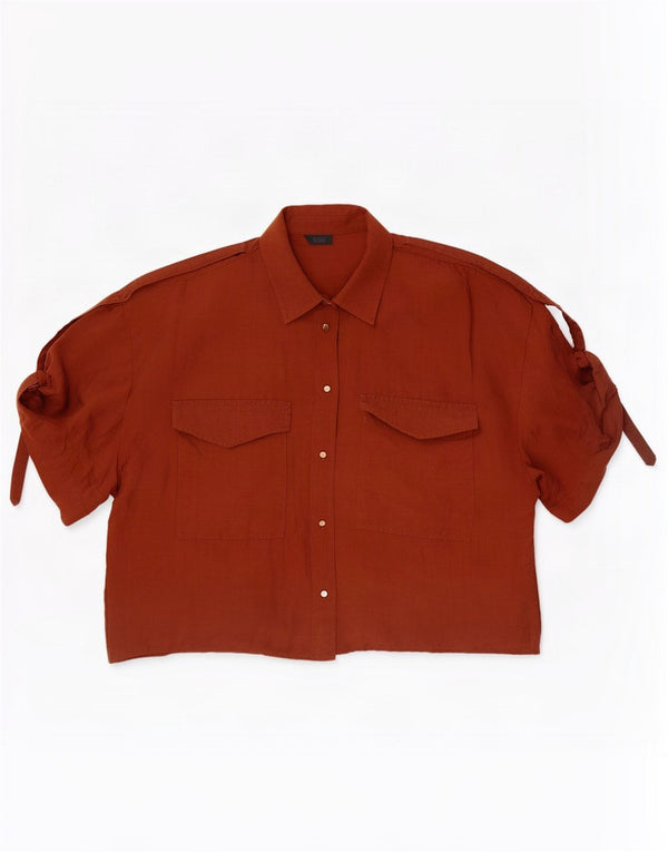 Zara Womens Short Sleeve Oversized Shirt UK 14 Medium Brown Lyocell