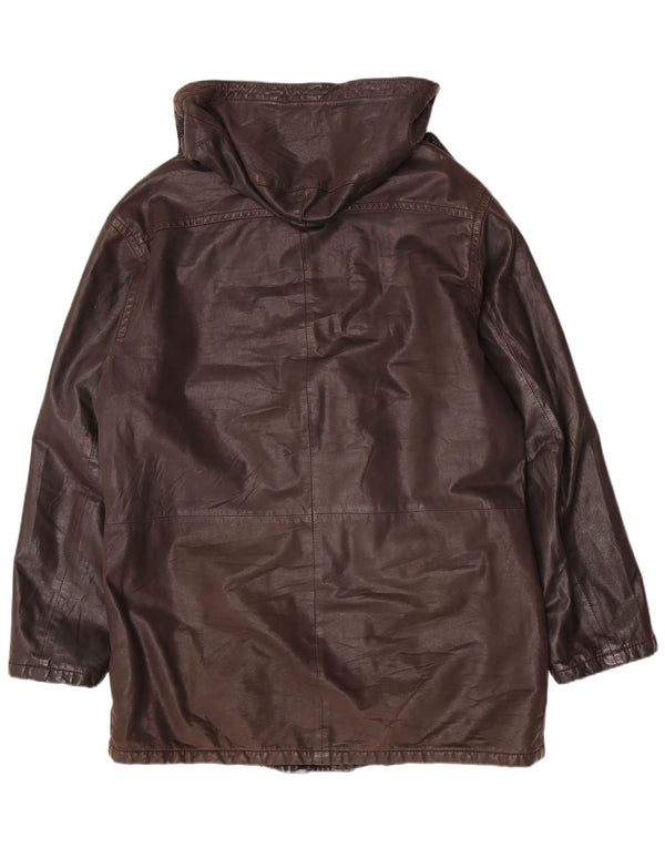 manteau en cuir à capuche vintage pour hommes UK 42 XL Marron