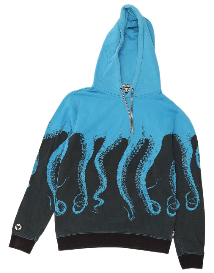 Octopus Pull à capuche graphique pour hommes en coton color block bleu petit