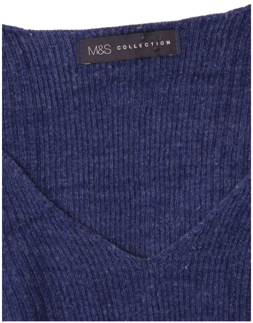 Marks & Spencer Pull col en V pour femme UK 14 Bleu moyen moucheté