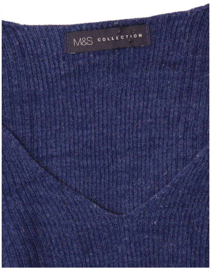 Marks & Spencer Pull col en V pour femme UK 14 Bleu moyen moucheté