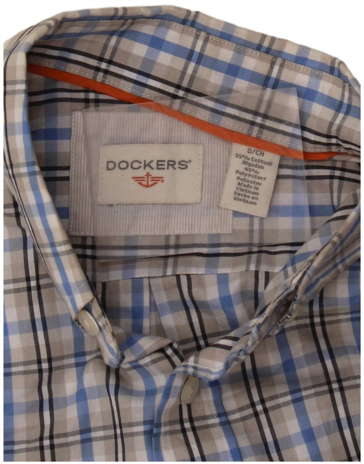 DOCKERS Chemise à Manches Courtes Homme Petit Carreau Bleu Coton