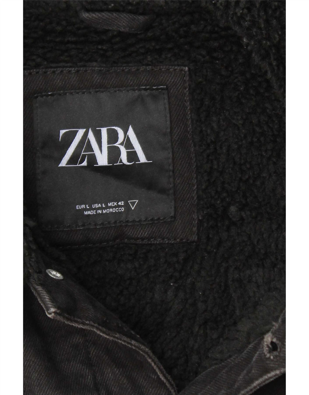Zara Veste Sherpa en jean pour homme UK 40 Large Noir Polyester