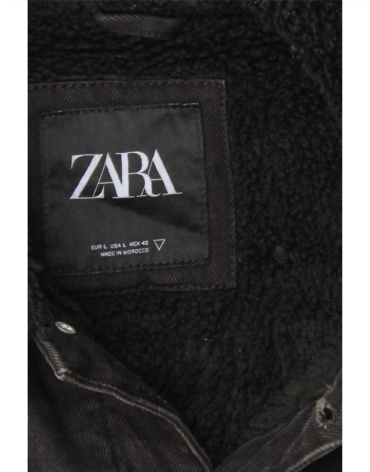 Zara Veste Sherpa en jean pour homme UK 40 Large Noir Polyester