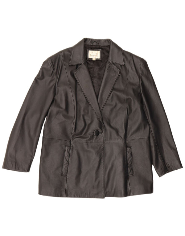 Ann Harvey Veste blazer en cuir à 1 bouton pour femme UK 20 2XL Noir
