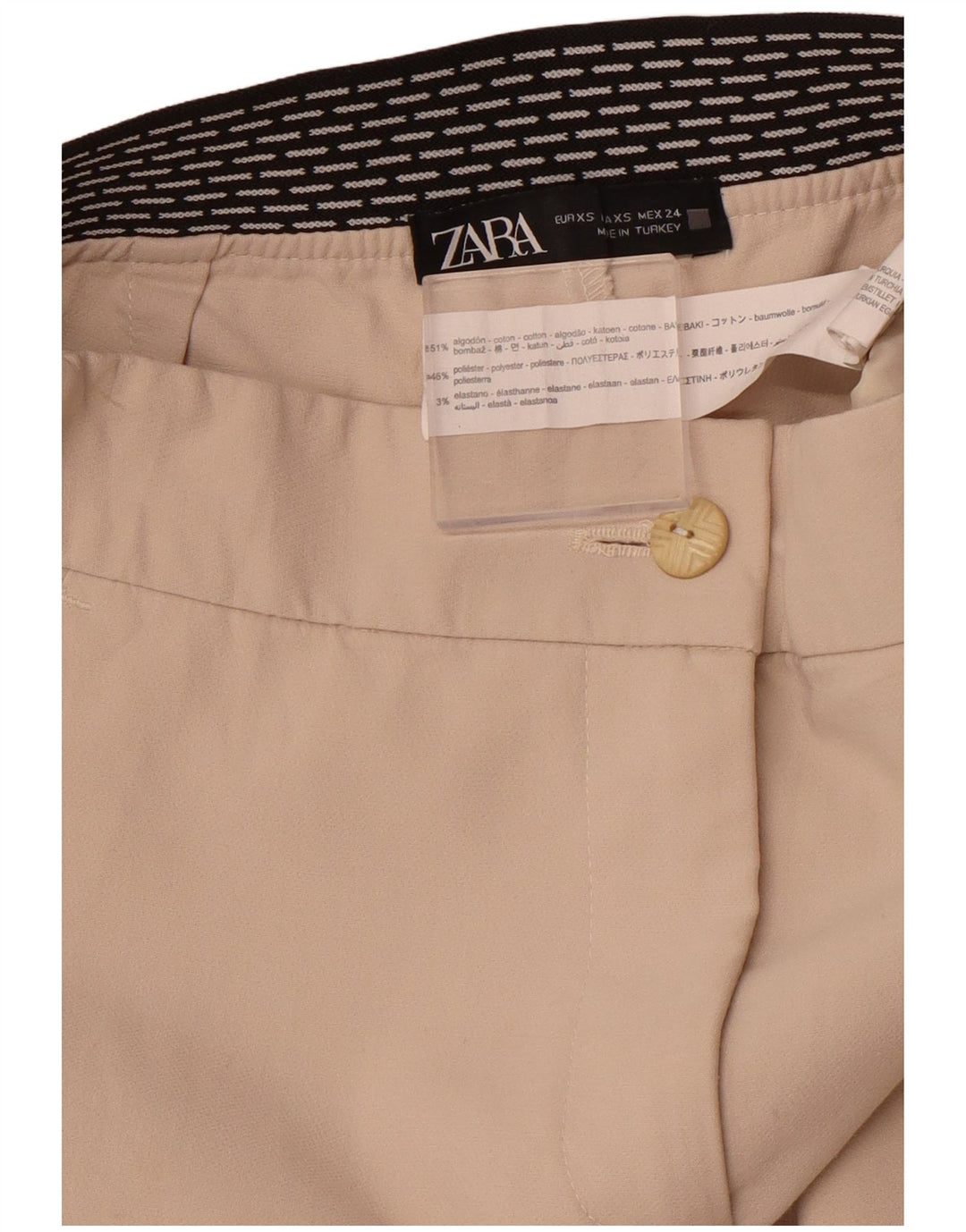 Pantalon Chino Fuselé Femme ZARA XS W24 L26 Coton Beige