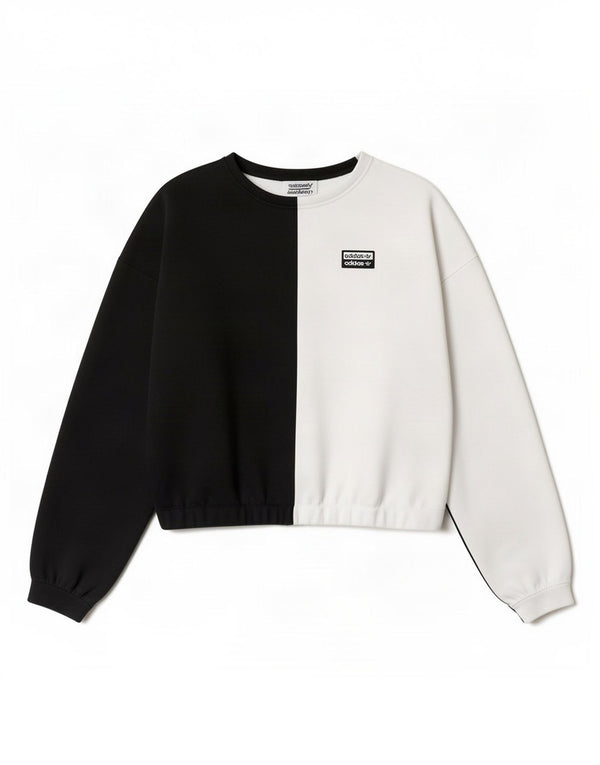 Adidas Haut court surdimensionné à manches longues pour femme UK 10 Petit Noir Colorblock