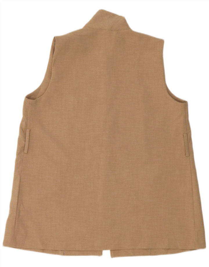 Zara Womens OPEN Gilet UK 16 Large Beige Polyester