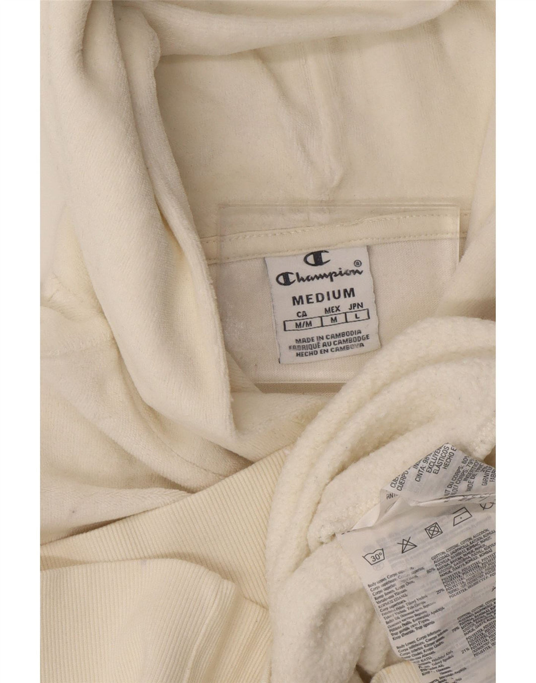 CHAMPION Pull polaire à capuche graphique pour femme UK 14 Medium Off White Cotton